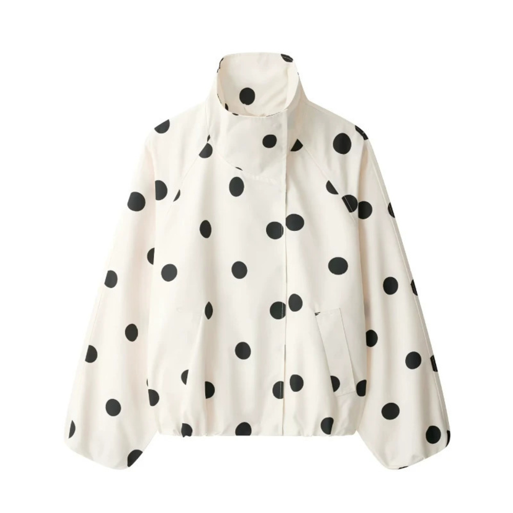 ZARA Casual White Large Polka Dot Jacket